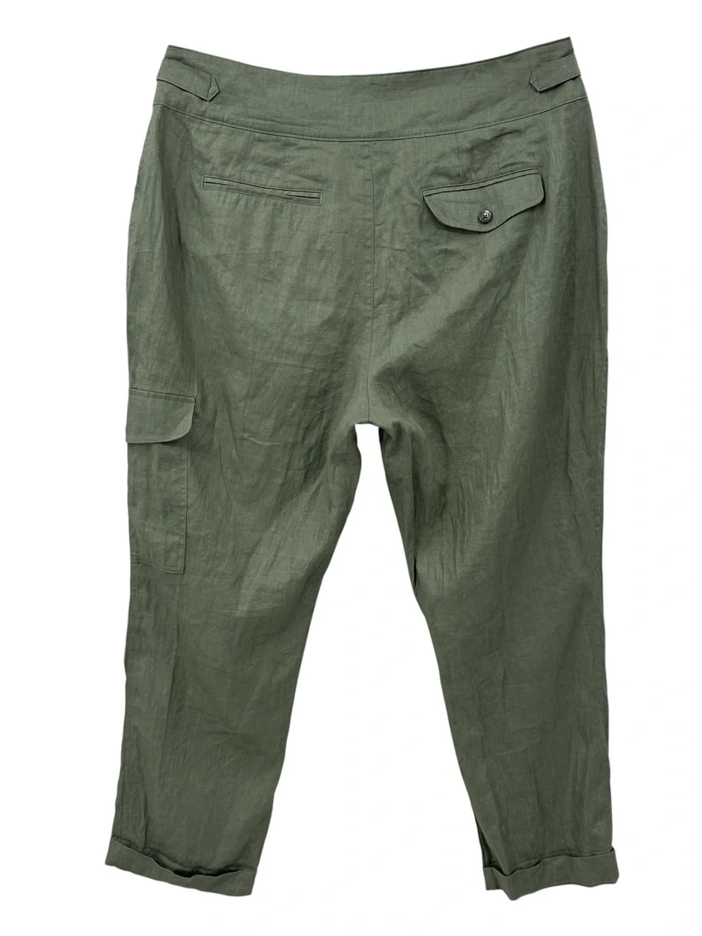 New LAUREN RALPH LAUREN Linen Pants Buckle Detail Pleat Cargo Green LRL